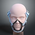 Futuristic Facial Device on White Mannequin Head with Blue Tech Components and Black Straps 3d model
