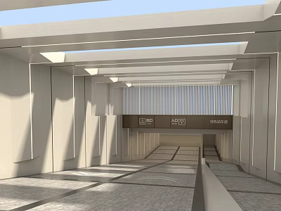 Modern Garage Interior With P+R Signage Gray Floor Tiles And Ceiling Light Strips 3d model