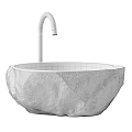 Natural Stone Round Wash Basin with Gold Faucet and Textured Surface for Bathroom