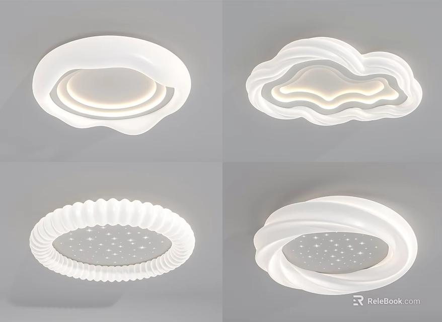 White Modern Ceiling Lights with Cloud Wave Shapes and Star Patterns for Home Decor 3d model 