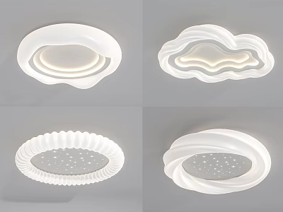 White Modern Ceiling Lights with Cloud Wave Shapes and Star Patterns for Home Decor 3d model