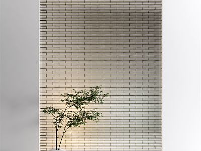 Modern Glass Brick Glass Brick Partition Green Plant Ornaments model