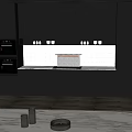 Modern Open Kitchen Interior Design With Stylish Black Sideboard And Marble Top