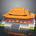 Chinese Ancient Architecture With Yellow Tiled Roof Red Pillars And Symmetrical Structure