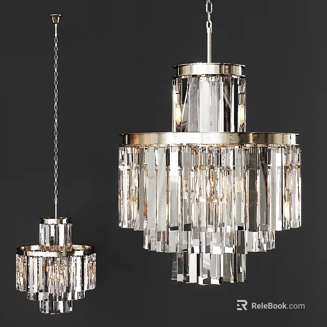 Elegant Crystal Chandelier Design With Transparent Glass Bars And Chrome Metal Frame 3d model 