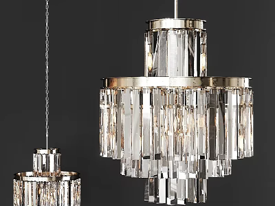 Elegant Crystal Chandelier Design With Transparent Glass Bars And Chrome Metal Frame 3d model