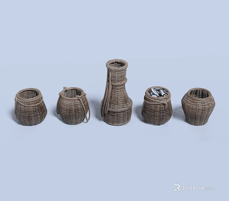 Wicker Storage Baskets Set With Various Sizes For Home Organization And Decor 3d model
