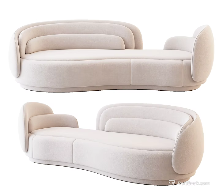 Modern Beige Upholstered Sectional Sofa with Curved Design and Rounded Arms 3d model 