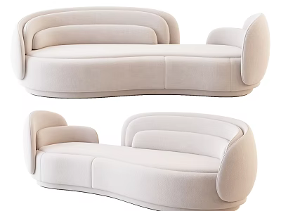 Modern Beige Upholstered Sectional Sofa with Curved Design and Rounded Arms 3d model