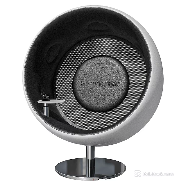 Modern Leisure Chair With Spherical Design Black Cushion Gray Frame And Metal Base 3d model 