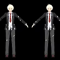 Anime Game Male Character With Black Blazer White Shirt Red Tie Ripped Gray Jeans Brown Shoes And Dual Front Poses