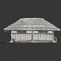 Traditional Thatch Roof Building Model With Wooden Pillars And Hanging Elements