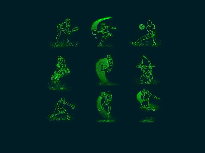 Stylish Decorative Lights Featuring Green Line Sports Silhouettes On Dark Background 3d model