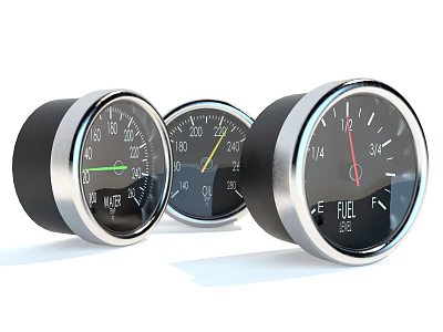 Automotive Dashboard Gauges With Water Temp Fuel Level And Black Chrome Bezels 3d model