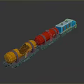 Toy Train with Blue Engine Red and Yellow Carriages 3D Model Design