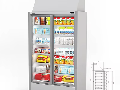Commercial Equipment Double Door Refrigerated Display Case With Transparent Doors And Packaged Beverages 3d model