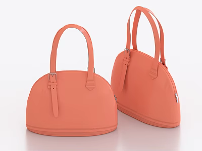 Two Orange Leather Handbags With Dome Shaped Design And Simple Handles 3d model
