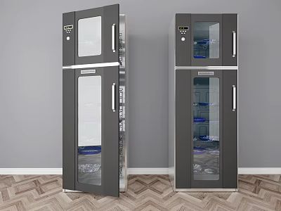 Modern Vertical Kitchen Appliances With Open Glass Doors And Internal Storage 3d model