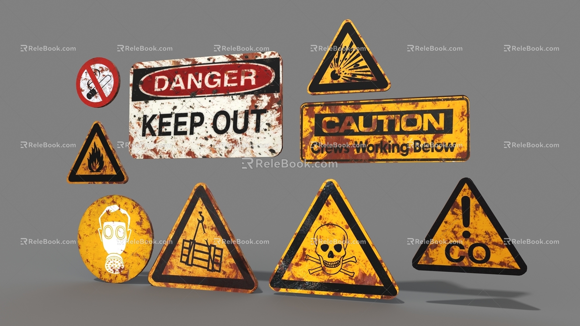 Traffic signs, dangerous signs, yellow signs, old road signs 3d model