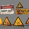 Traffic signs, dangerous signs, yellow signs, old road signs 3d model