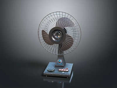 Classic Tabletop Electric Fan With Metal Grill And Control Buttons On Base 3d model