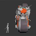 Futuristic Red And Green Concept Vehicle With Large Wheels Metallic Parts And Surface Reflection