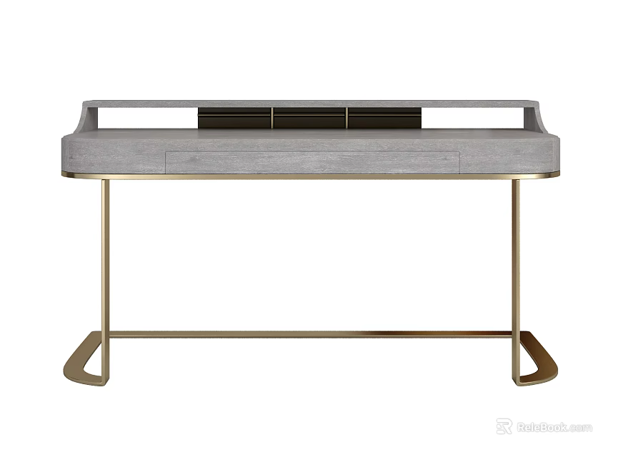 Elegant Modern Desk With Grey Top And Golden Metal Legs Design 3d model 