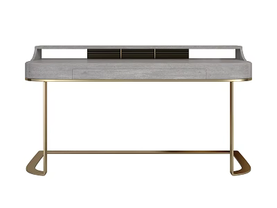 Elegant Modern Desk With Grey Top And Golden Metal Legs Design 3d model