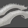 Scenic Landscape Bridge With Arched Design Stone Railings And Curved Steps