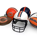 Authentic Chicago Bears Themed Sports Equipment Including Helmets and Footballs