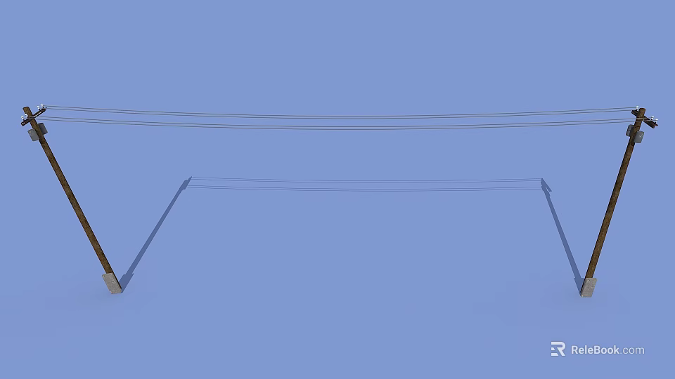 Road Infrastructure Featuring Electric Poles Overhead Wires And Road Surface Markings 3d model 