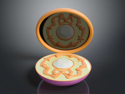 Elegant Open Cosmetic Compact Case With Orange Purple Yellow Design Circular Center And Decorative Patterns 3d model