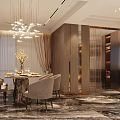 Elegant Modern Living Dining Room Interior With Sofa Chairs Marble Rug Curtains And Decorative Plants