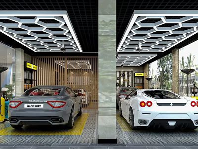 4S Auto Dealership Showroom with Luxury Cars and Modern Interior Design 3d model