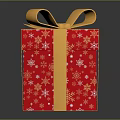 Red Gift Box With White Snowflake Patterns Yellow Ribbon Bow On Black Background With Reflection