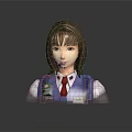 3D Female Character Model With Brown Hair Blue Uniform Red Tie And Gray Shoulder Straps