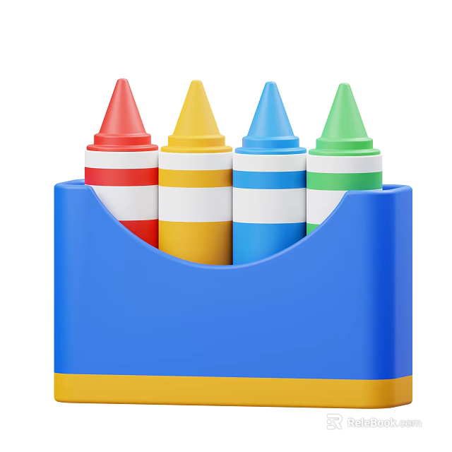 Vibrant Colored Crayons Stored In Blue Plastic Container For Kids Art Supplies 3d model 