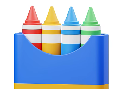 Vibrant Colored Crayons Stored In Blue Plastic Container For Kids Art Supplies 3d model