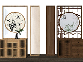 New Chinese Style Entrance Cabinet Entrance Cabinet Screen Partition Combination 3d model