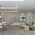 Elegant Modern Beauty Hair Salon Interior With Styling Stations And Product Shelves