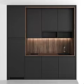 Modern Kitchen Black Cabinets With Wooden Accent Lighting Sink And Faucet