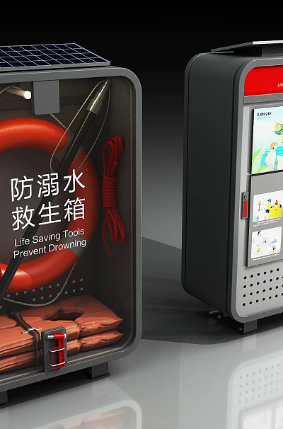 Solar Powered Public Facilities Featuring Drowning Prevention Lifesaving Box And Interactive Information Screen 3d model