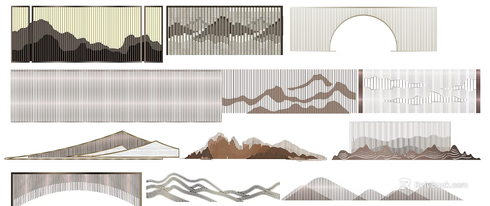 Modern Feature Wall Designs With Geometric Lines Mountain Patterns And Layered Texture 3d model