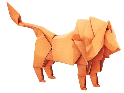 Orange Paper Origami Lion 3D Modern Decorative Ornament For Home Decoration 3d model