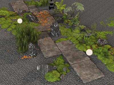 Bluestone Landscape Ting Step Garden Paving Courtyard Landscape Landscaping Moss Stones 3d model