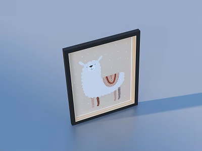 Framed Llama Illustration With Light Background For Home Decor Wall Art 3d model