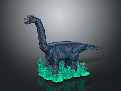 Block Built Long Neck Dinosaur Model with Glowing Green Grass Base 3d model