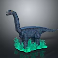 Block Built Long Neck Dinosaur Model with Glowing Green Grass Base