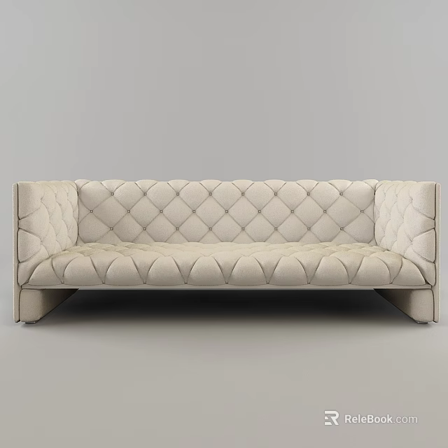 Beige Sectional Sofa With Diamond Tufted Design And Modern Upholstered Style 3d model