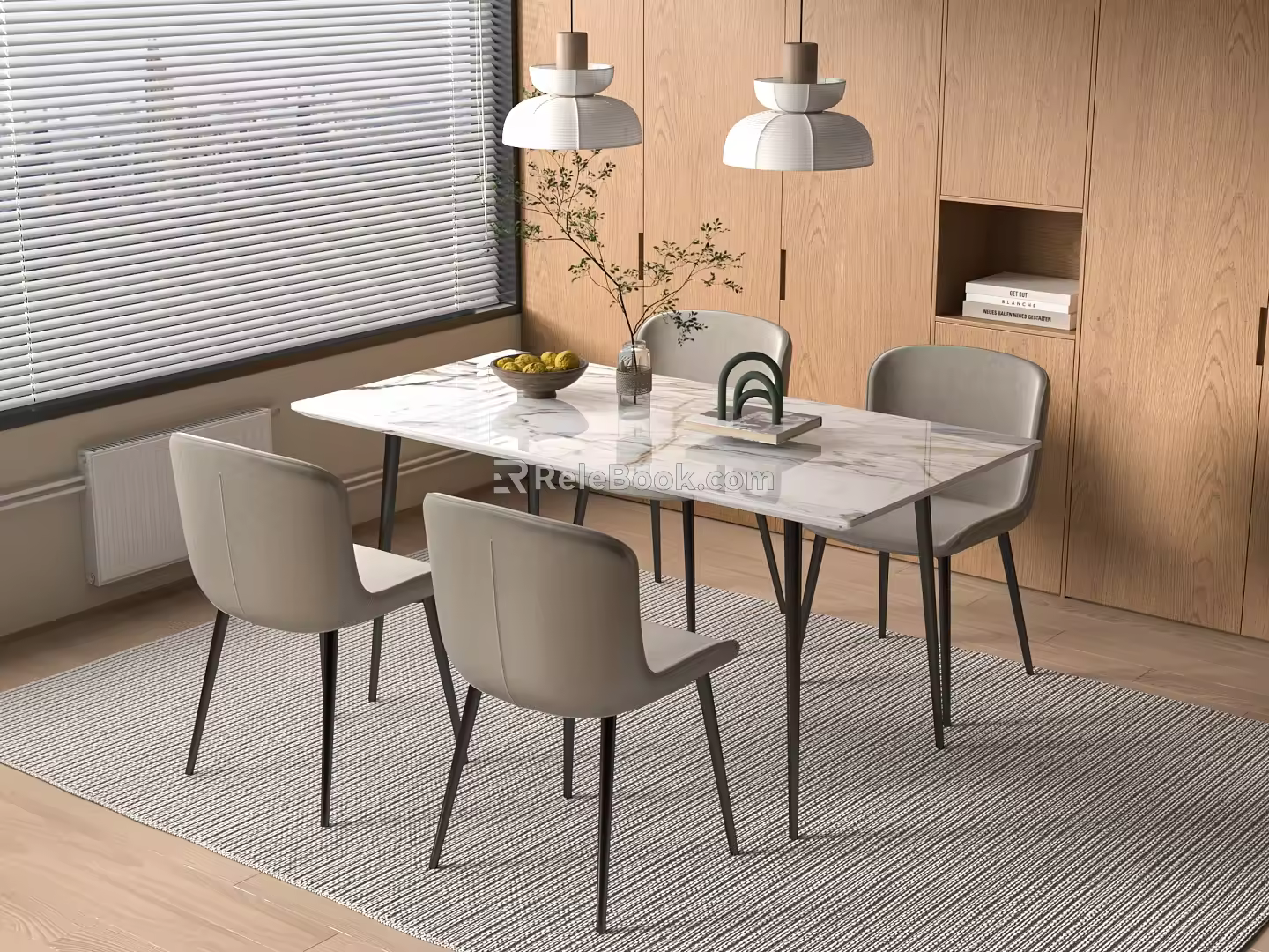Modern Cream Dining Table Rock Plate Dining Table Square Dining Table 3d model